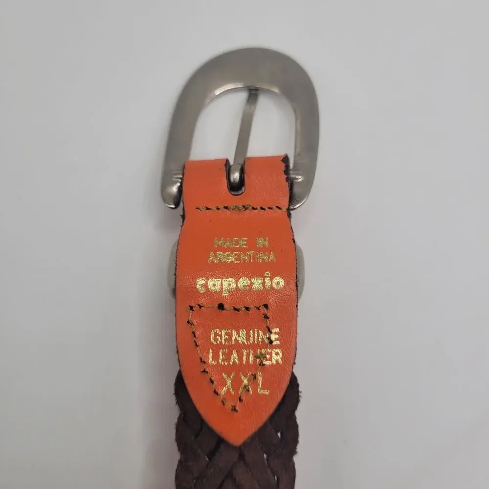VTG Capezio Belt 2XL Orange Leather Braided Woven Western Boho Minimalist 90s